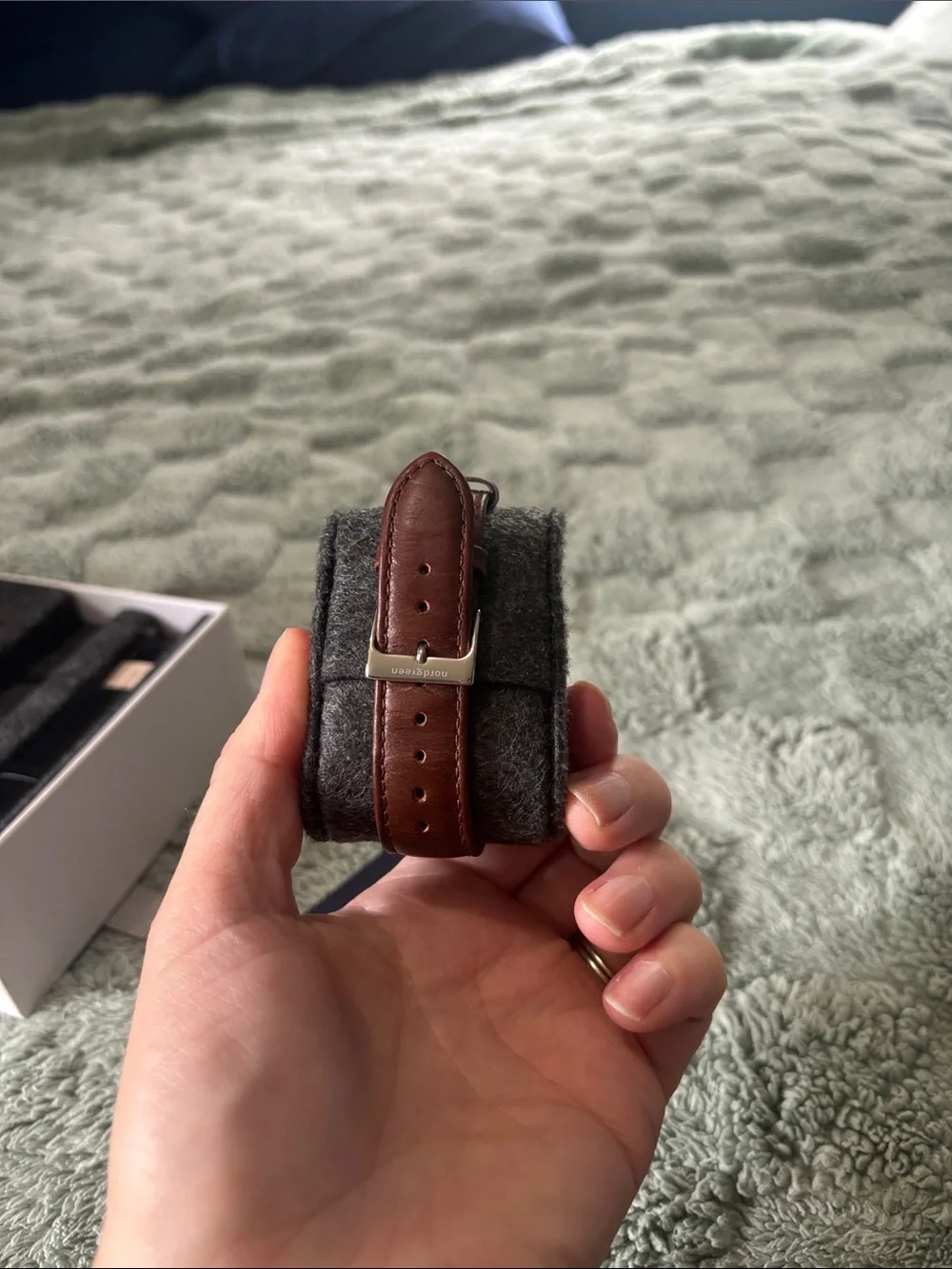 Nordgreen | Minimalist Silver Dial Watch with Brown Leather Strap - Picture 3 of 7